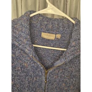 Men's Blue Marbled Full Zip Cardigan Long Sleeve Sweater Sz Small Cabincore Knit